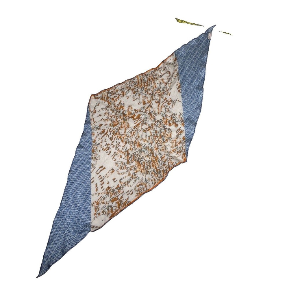 Vismaya artisan crafted silk long scarf blue, white and yellow geometric modern